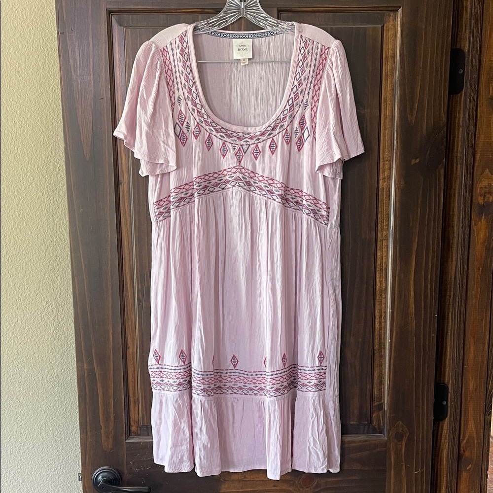 Knox Rose Boho Embroidered Scoop-Neck Women’s Top Dress - Light Pink/purple